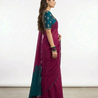 Purple Teal Handloom Cotton Saree