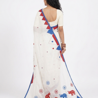 White Red Applique Cotton Saree