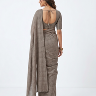 Brown Check Handblock Cotton Saree