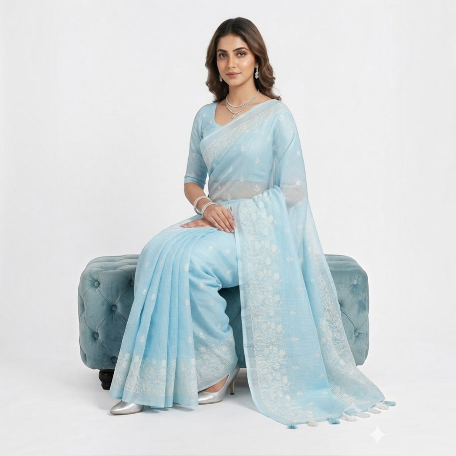 Light Blue Kota Doriya Cotton Saree
