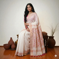 White Pink Zig Zag Cotton Saree