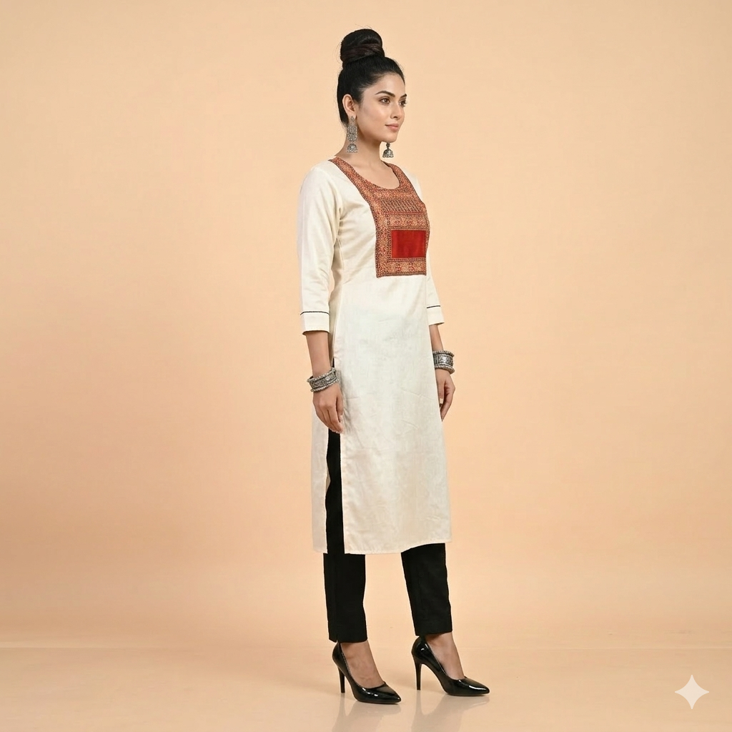 Cream Mashru Cotton Silk Kurta