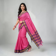 Pink Check Silk Saree
