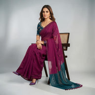 Purple Teal Handloom Cotton Saree