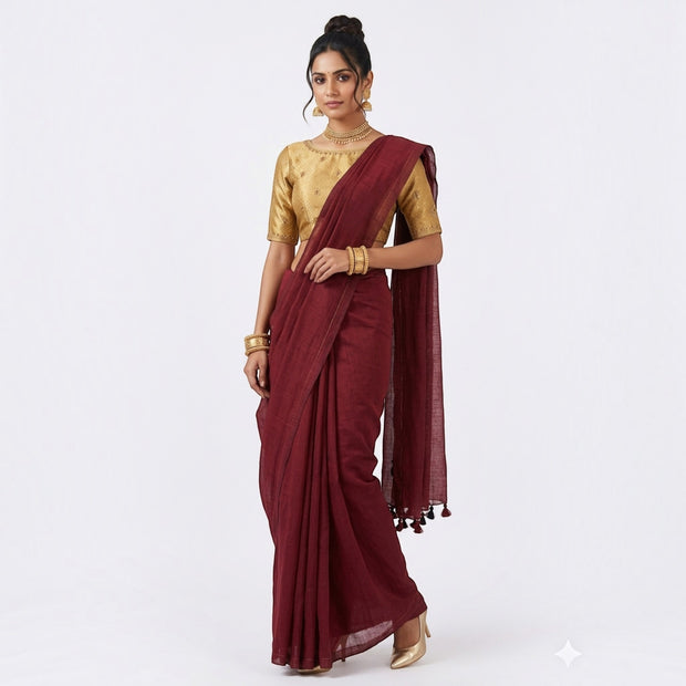 Maroon Handloom Cotton Saree