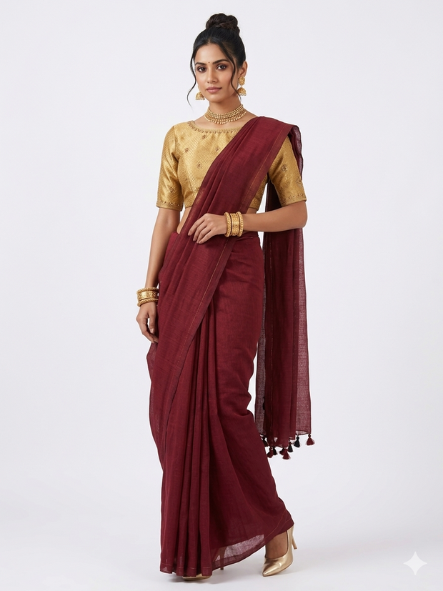 Maroon Handloom Cotton Saree