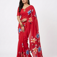 Red Handpainted Cotton Saree