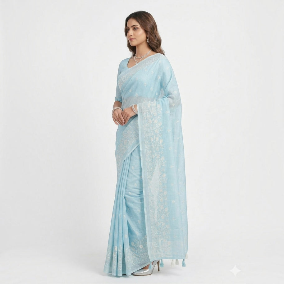 Light Blue Kota Doriya Cotton Saree