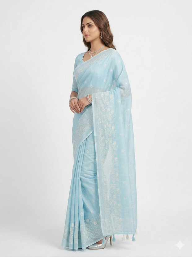 Light Blue Kota Doriya Cotton Saree