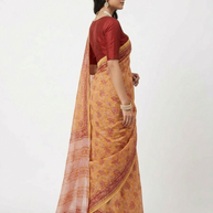 Yellow Red Handblock Kota Cotton Saree