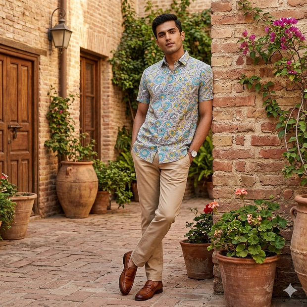 Artsy Hand Block Print Mens Shirt