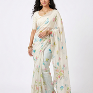 White Multi Floral Kota Cotton Saree