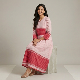 Light Pink Handloom Jamdani Cotton Dress