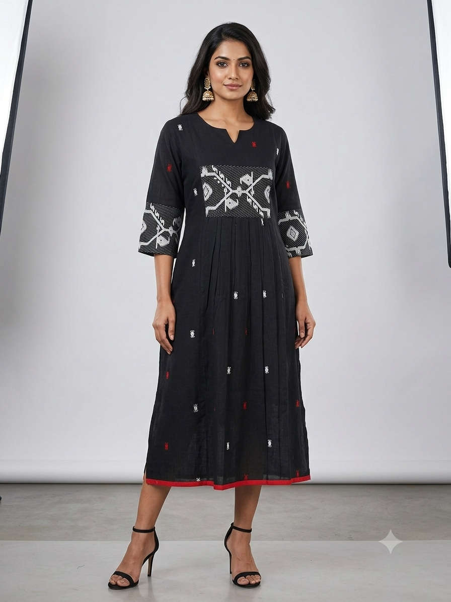 Black White Jamdani Cotton Dress
