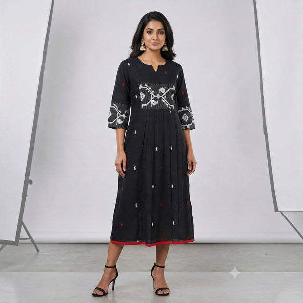 Black White Jamdani Cotton Dress