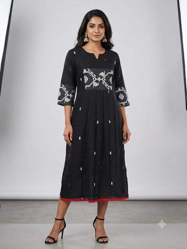 Black White Jamdani Cotton Dress