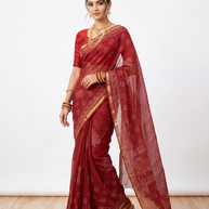 Dark Maroon Handblock Kota Cotton Saree