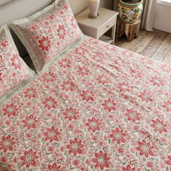 White Multi Handblock Print Double Bedsheet