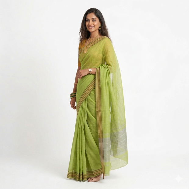Green Stripe Cotton Saree