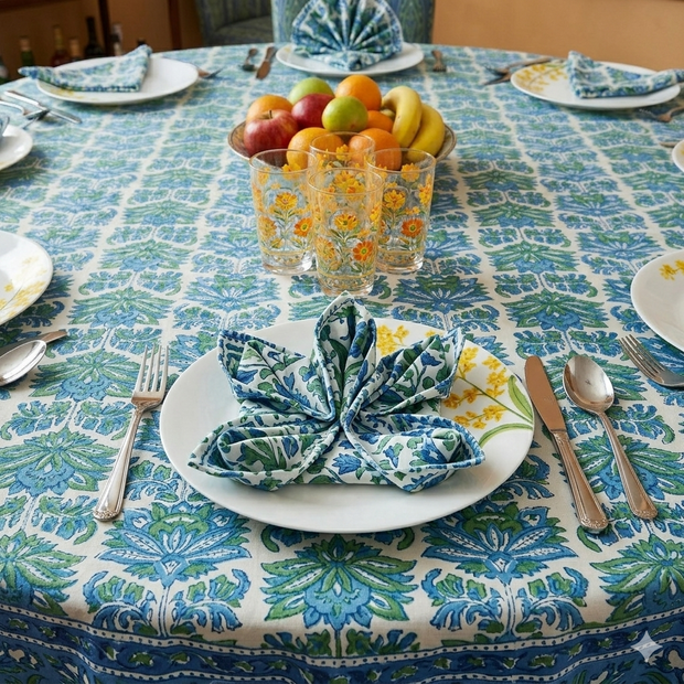 Handblock Print Cotton 8 Seater Round Table Cover