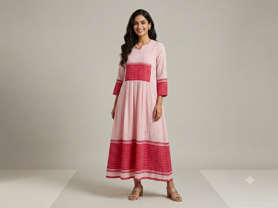 Light Pink Handloom Jamdani Cotton Dress