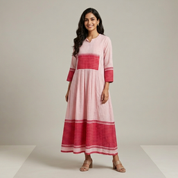 Light Pink Handloom Jamdani Cotton Dress