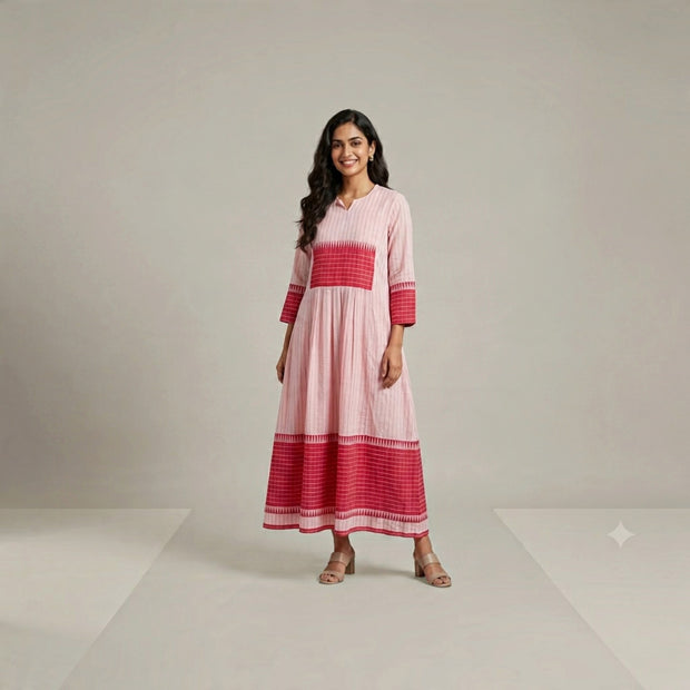 Light Pink Handloom Jamdani Cotton Dress