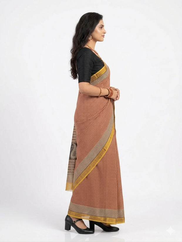 Offwhite Maroon Check Maheswari Silk Saree