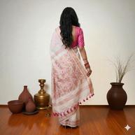 White Pink Zig Zag Cotton Saree