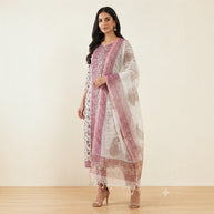 White Dark Pink Floral Cotton Salwar Suit