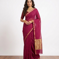 Purple Check Georgette Saree