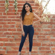 Orange Handblock Cotton Blouse