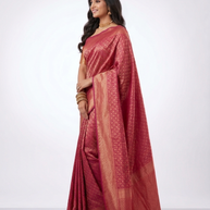 Rani Pink Golden Zari Work Silk Saree