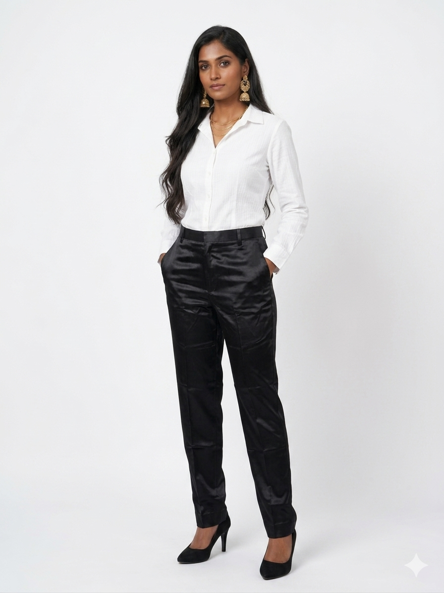 Black Straight Mashru Pant