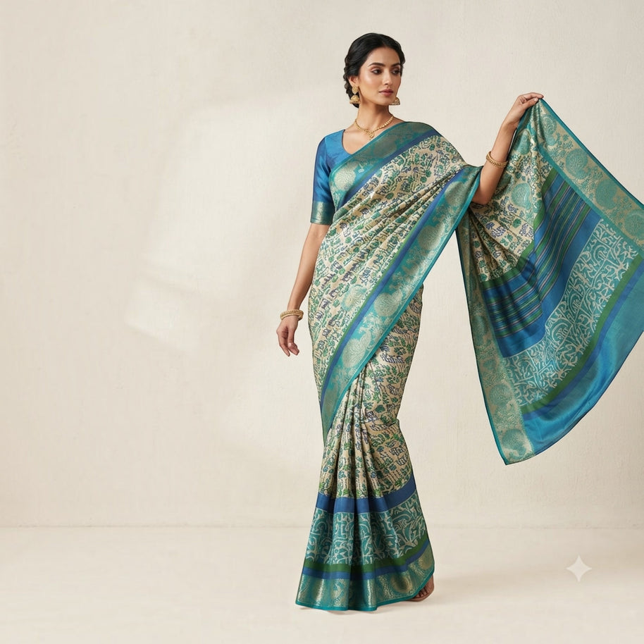 Offwhite Floral Silk Saree