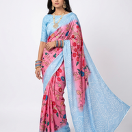 Pink Kalmakari Bandhani Makhmali Silk Saree