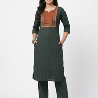 Green Stripe Cotton Kurta Set