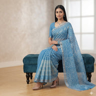 Blue Leaf Handblock Kota Cotton Saree