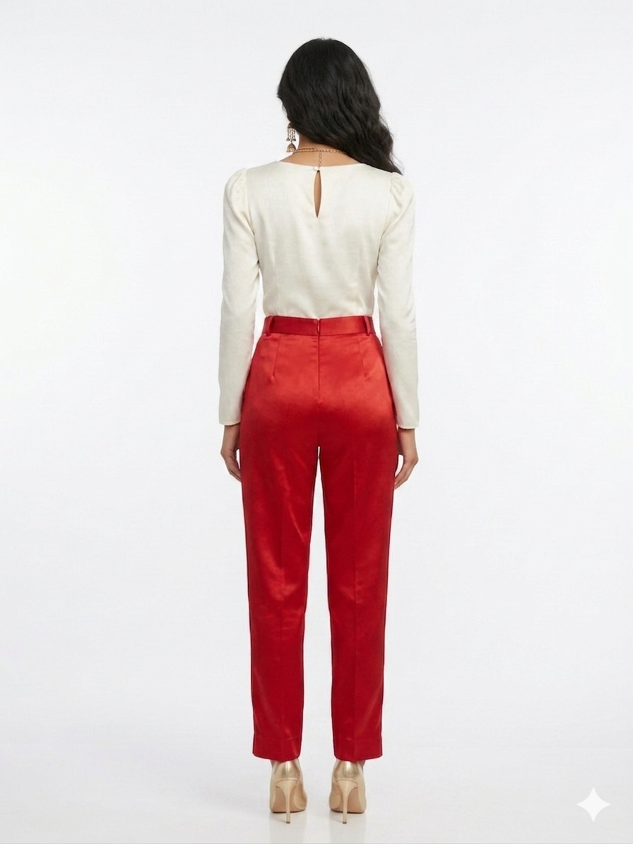 Red Straight Mashru Pant