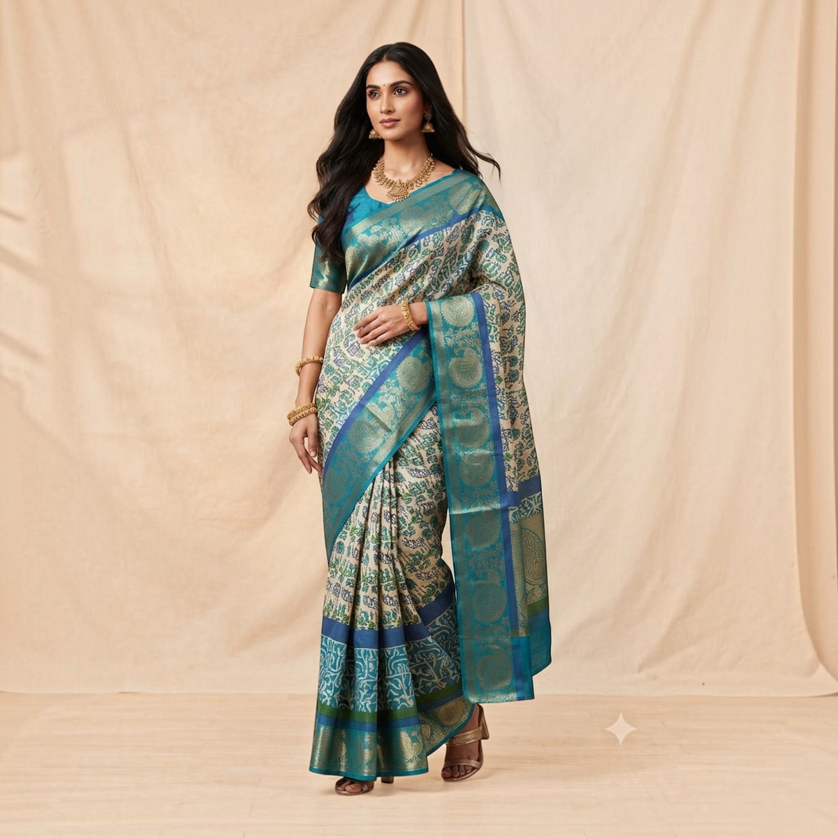 Offwhite Floral Silk Saree