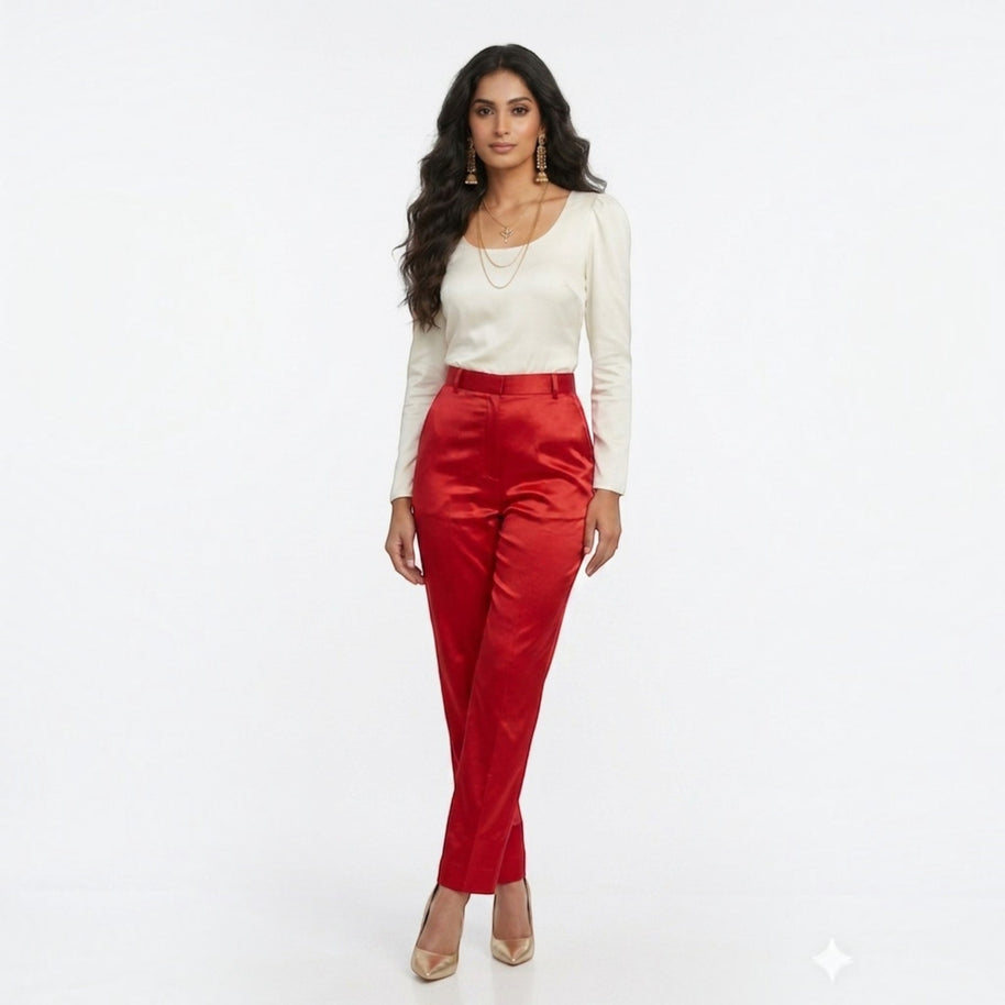 Red Straight Mashru Pant