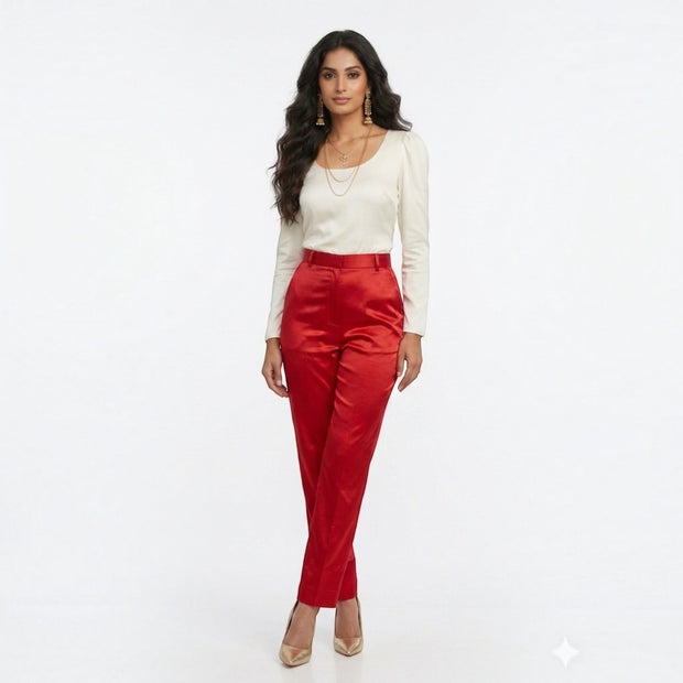 Red Straight Mashru Pant
