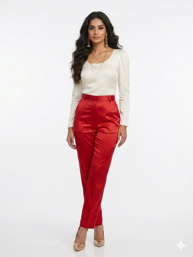 Red Straight Mashru Pant
