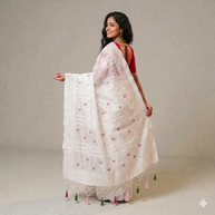 White Chikankari Organza Saree