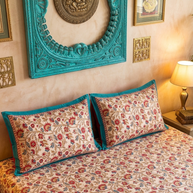 White Musturd Handblock Print Double Bedsheet