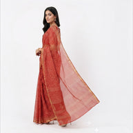 Red Tribal Handblock Kota Cotton Saree