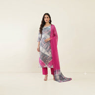 Pink Grey Modal Silk Tie-Dye Suit