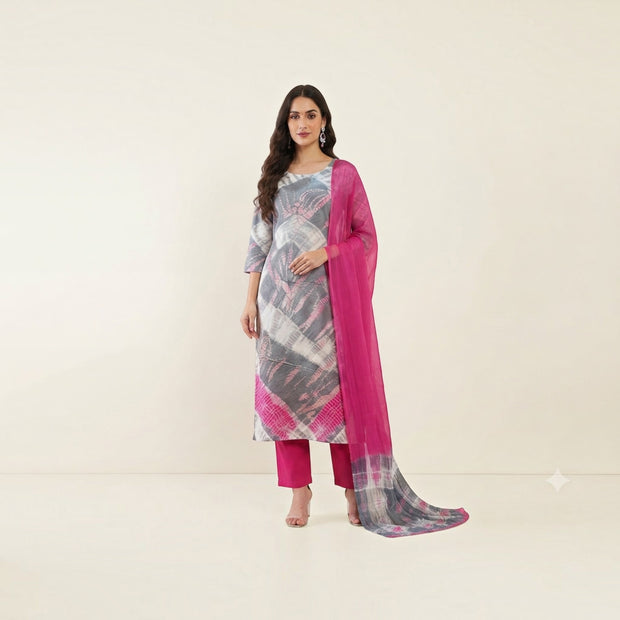 Pink Grey Modal Silk Tie-Dye Suit
