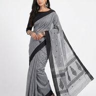 Grey Black Work Cotton Saree