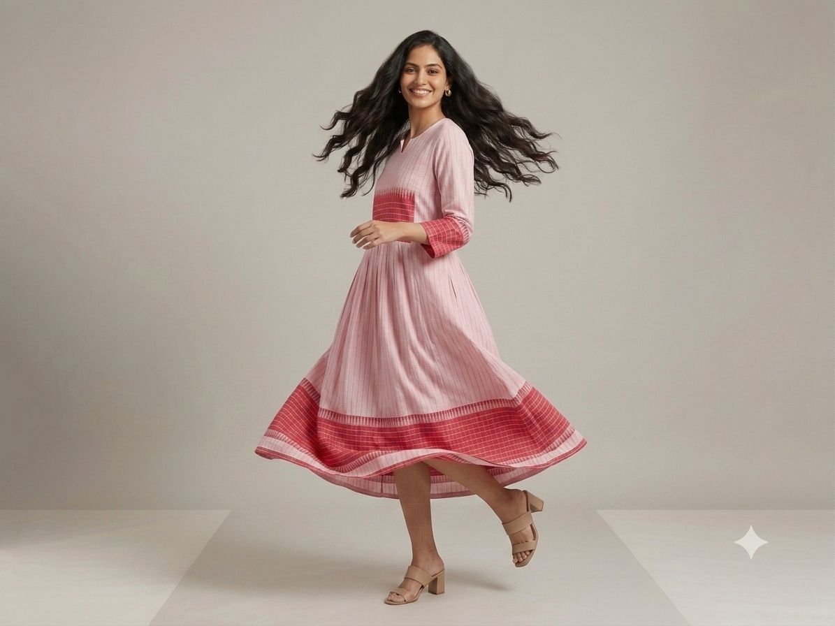 Light Pink Handloom Jamdani Cotton Dress